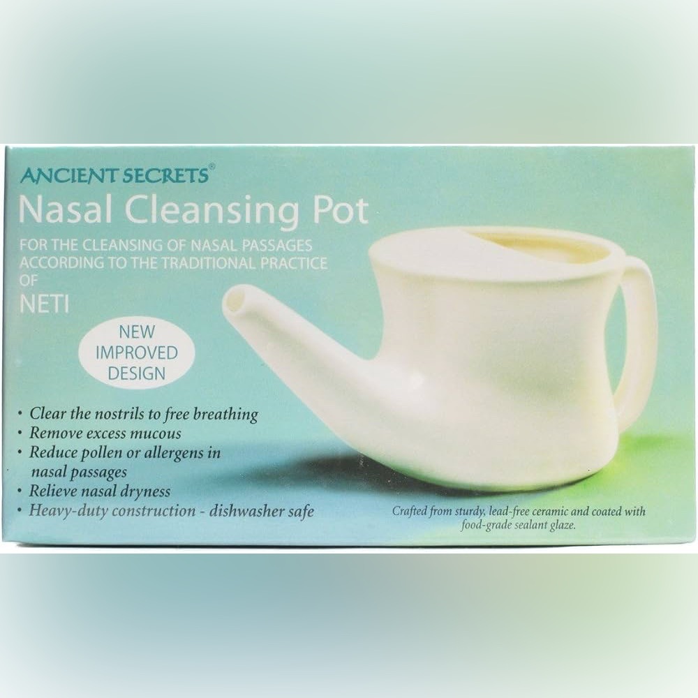 NEW Ancient Secrets Nasal Cleansing Neti Pot Lead- free ceramic dishwasher safe